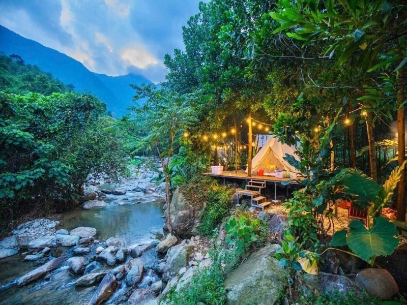 Hồ nước được bao quanh bởi cây xanh