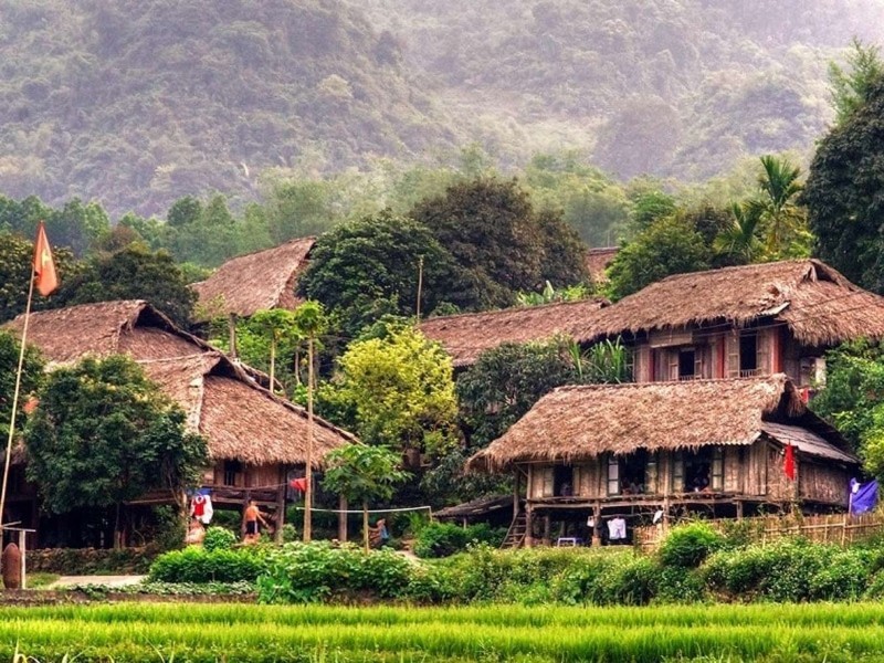 Làng truyền thống ở Hòa Bình với thiên nhiên xanh mướt